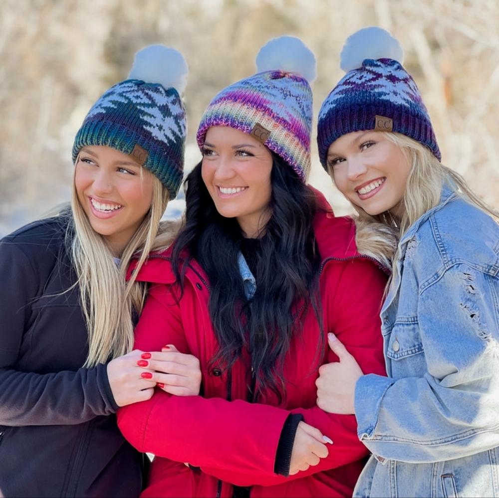 Ombre Aztec Faux Fur Pom C.C Beanie